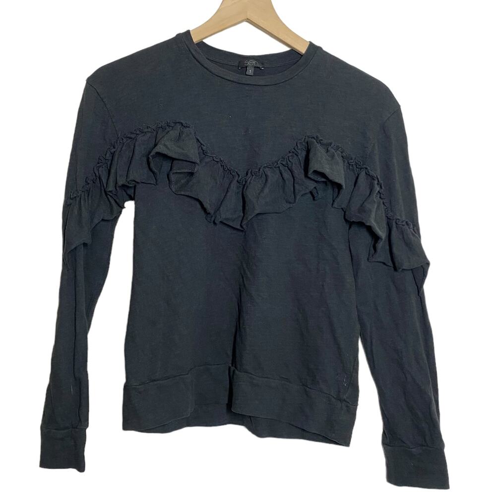 Sen Women's Black Ruffle Long Sleeve Knit Top Size Small Sweater Minimalist
